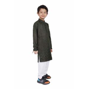 TRILOKI Kids <b>Kurta</b> Set for Boys Dark Olive Green Rayon Embroidered <b>Silk</b> Salwar Indian Traditional Ethnic Wear PARKID09 - Product Image 3