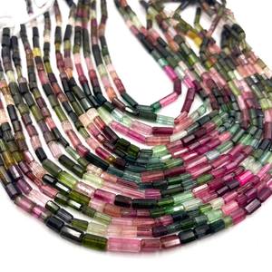 Cuentas de Turmalina Multicolor Natural en Forma de Tubo Facetado de 5x10-6x11 mm, Cuentas de Turmalina Tipo Tubo para la Fabricación de Joyas y Manualidades, Hilo de 14 Pulgadas - Product Image 4
