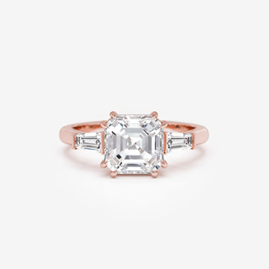 Anillo de Compromiso con Diamante de Corte Asscher Art Deco Certificado por IGI en Oro Puro de 18K, Anillo Trilogía con Diamante Creado en Laboratorio, Joyería Fina - Product Image 1