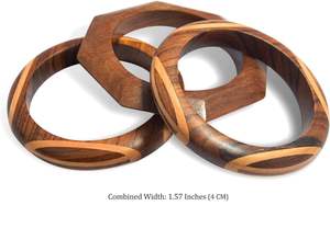 Bracelet jonc géométrique en bois | Bijoux africains en bois (2.6 pouces) Bracelet de manchette en bois ethnique fait à la main Vintage Simple Round - Product Image 2