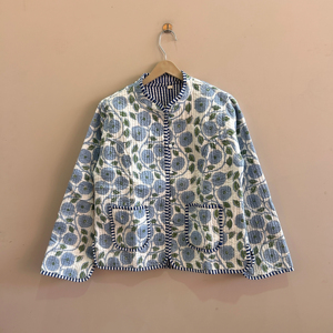 Hand Block Printed Cotton <b>Quilted</b> Jacket Boho Women Handmade Jacket Reversible Coat - Product Image 1
