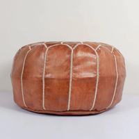 Pouf ottoman marocain bohème en cuir véritable tanné, poufs ronds cousus à la main, décoration intérieure/extérieure, siège bas, repose-pieds