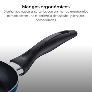 Juego de 3 sartenes San Ignacio (16+20+24cm) de aluminio prensado azul industrial + Cafetera de vidrio borosilicato con émbolo - Product Image 4