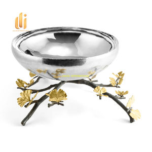 Bol de service double en acier inoxydable avec support de branche de papillon doré Bol à fruits décoratif moderne Plat à bonbons Snack et noix - Product Image 5