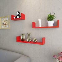 Étagère murale flottante multifonctionnelle en bois poli moderne en forme de U, 3 niveaux, lot de 3 pour salon, prête à être expédiée depuis l'Inde
