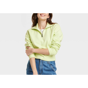 Felpa Corta da Donna Verde Lime con Zip a Quarto, Collo Alto, Traspirante, in Maglia Forata, Taglia L Universale per l'Autunno - Product Image 2
