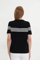 Camiseta de Punto a Rayas de Manga Corta con Cuello Redondo para Mujer, Color Negro y Blanco en Contraste, Informal, para Uso Diario, Transpirable, Corte Regular