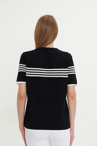 เสื้อถักแขนสั้นคอกลมสำหรับผู้หญิงเสื้อยืดเสื้อถักลายทางระบายอากาศได้ดีมีสไตล์สวมใส่สบาย - Product Image 5