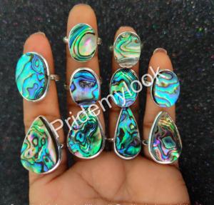 Bagues en coquille d'ormeau naturel, argent Sterling 925 plaqué en gros à la mode bagues de lunette de pierres précieuses en vrac bijoux en vrac anneaux - Product Image 1