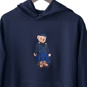 Graduation ours broderie à capuche unisexe coton polaire pull surdimensionné bleu décontracté hiver chaud doux Streetwear sweats à capuche ventes - Product Image 4