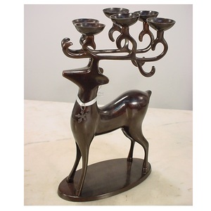 Brown Polished Aluminium Reindeer <b>Taper</b> <b>Candle</b> <b>Holder</b> With Base For Table Top Decor Home Christmas Festival Decorative - Product Image 1