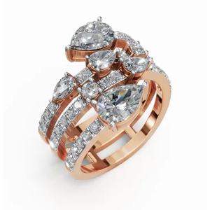 Anillo de diamantes cultivados en laboratorio con capas de perlas en oro amarillo, rosa y blanco de 9, 14 y 18 quilates para una elegancia nupcial moderna - Product Image 5