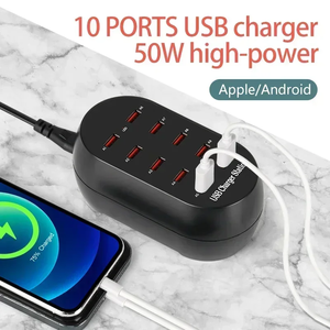 Cargador USB de 10 puertos 100V-240V EU US KR UK Plug Estación de carga USB de escritorio <span class=keywords><strong>para</strong></span> múltiples dispositivos <span class=keywords><strong>iPhone</strong></span> 15 14 <span class=keywords><strong>13</strong></span> Samsung Xiaomi - Product Image 4