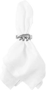 Polar Bear Napkin Ring Fine English Pewter on Scarf Unique Home Decor Table Center Piece Made of Wood and Paper - Product Image 2