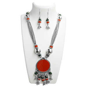 Jeweljunk Vintage Red <b>Beads</b> Necklace <b>Set</b> 1110816 Navratri Special Gold Plated Stainless Steel Earrings Fine Jewelry - Product Image 1