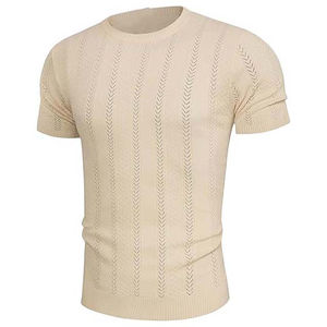 Camiseta personalizada de fábrica para hombre, Jersey informal de punto de manga corta con centro de aire redondo, Jersey de punto hueco, estilo Formal, precio al por mayor - Product Image 1