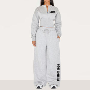 Ropa de calle informal OEM con logotipo personalizado para mujer, chándal popular, ropa deportiva para mujer, joggers holgados, conjuntos con capucha recortada y cremallera - Product Image 1