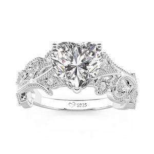 Jeulia Diamond Heart Leaf Engagement Ring Rose Gold Plated Sterling Silver - Product Image 1