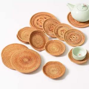 Handwoven Rattan Coaster Set Rustic Round Coasters for <b>Table</b> <b>Protection</b> Eco Friendly Style for Home Kitchen or Cafe - Product Image 5