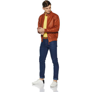 Veste d'hiver zippée courte pour homme sur mesure, style streetwear noir, col montant en PU, broderie, veste en cuir de vache pour homme - Product Image 6