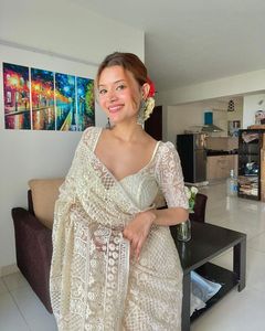 Meilleur tissu, dernière collection, qualité exceptionnelle, sari en soie avec blouse, travail de broderie Lucknowi Chikankari, prix le plus bas à la vente - Product Image 6