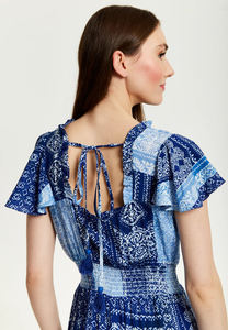 Tendance 2024 femmes vêtements imprimé Maxi robe bleu carreaux imprimé Maxi robe avec manches courtes robe léger été confort - Product Image 5