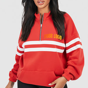 Haute qualité Quater Zipper col montant couleur unie Streetwear femmes sweat personnalisé broderie Logo coton sweat - Product Image 4