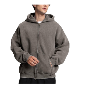 Sudadera con capucha personalizada de alta calidad para hombre, Sudadera con capucha vintage de doble capa con bolsillos desgastados por el sol y cremallera en blanco para invierno - Product Image 4