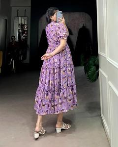 Vestido Maxi con gradas y estampado floral elegante, vestido bohemio de verano con mangas abullonadas para mujer - Product Image 3