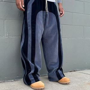Pantalon ample en velours côtelé pour homme, patchwork, rayures arquées, jambes larges, streetwear, bas décontractés, logo personnalisé - Product Image 2