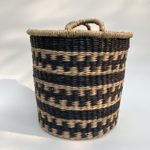 Round <b>Seagrass</b> Storage <b>Basket</b> with Handle Woven Black and Yellow Lid Best Price in Vietnam Low MOQ - Product Image 5