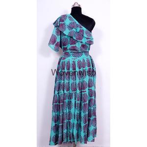 Prix de gros de haute qualité main bloc imprimé coton Maxi robe sans manches longue tenue décontracté pour les femmes indiennes - Product Image 2
