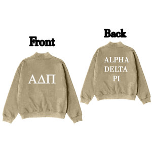 Sudadera de punto con logotipo bordado personalizado para mujer, sudadera con soporte de tinte de corbata, botón de cuello simulado, lateral Alpha Delta Pi, Otoño Invierno - Product Image 5