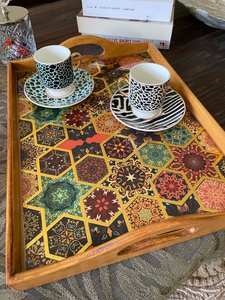 ถาดไม้ดีไซน์ทันสมัยพร้อมที่จับสำหรับเสิร์ฟชาออตโตมันหรือเป็นของขวัญสำหรับเธอ - Product Image 3