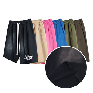 กางเกงขาสั้นลำลองผู้ชายสไตล์สตรีทแวร์ ผ้าฝ้ายเฟรนช์เทอร์รี่ ล้างสีแบบแอซิดวอช วินเทจ สีซีดจาง ลายพิมพ์ DTG แห้งเร็ว เหมาะสำหรับฤดูร้อน - Product Image 1