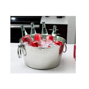 Nuevo cubo de hielo ovalado de acero inoxidable con asas de cuero marrón utilizado para contenedor de hielo y enfriador de vino - Product Image 1