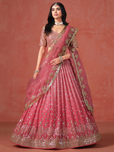 Vêtements de fête et mariage Lehenga Choli de mariée semi-cousu pour femme prêt-à-porter avec chemisier fantaisie entièrement cousu - Product Image 3