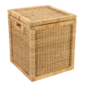 Natural Rattan Storage <b>Basket</b> with Lid Handwoven Wicker Box Organizer for Laundry Clothes Toys Home Bathroom Bedroom Decor - Product Image 5