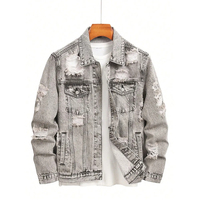 Veste en jean élégante pour homme, effet usé, vêtement d'extérieur tendance, streetwear décontracté, tenue quotidienne confortable, veste d'hiver