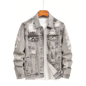 Stylish <b>Men</b> <b>Jean</b> <b>Jacket</b> Distressed Wash Fashion Outerwear Casual Streetwear Comfortable Daily Outfit winter <b>jacket</b> - Product Image 1