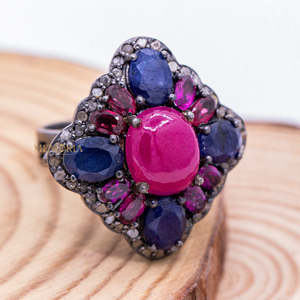 Quý Tự Nhiên Phòng Thí Nghiệm Tạo Ra <span class=keywords><strong>Ruby</strong></span>, Đa Đá Quý & Kim Cương Nhẫn 925 Rắn Bạc Đá Quý Handmade Nhẫn Trang Sức Cho Bán Buôn - Product Image 1