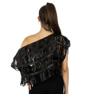 ARTICLE IN SALE LULU top in leather one shoulder with a succession of carved ribs hot top casual summer top Women Clothing