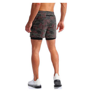 Hommes 2024 Double Couche Imprimé Coton Sportswear 2-en-1 D'été Jogging Formation Compression Casual Shorts En Gros Taux Lavé - Product Image 3