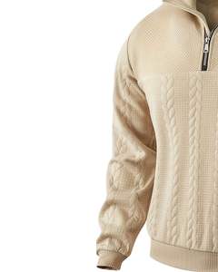 Pull en maille torsadée à col montant beige pour homme, manches longues, vêtement d'hiver texturé, maille douce de qualité supérieure, décontracté - Product Image 4