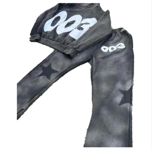 Venta al por mayor de chándal deportivo para hombre con parche desgastado Vintage bordado con logotipo personalizado lavado ácido ropa de calle Sun Fade chándal de invierno - Product Image 5