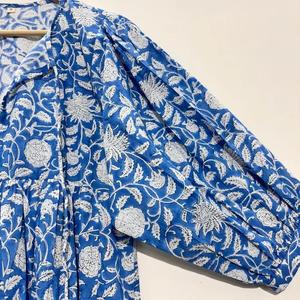 Vestido de algodón con estampado de bloques azules de alta calidad, túnicas largas, Top para fiesta diaria o regalo de damas de honor - Product Image 3