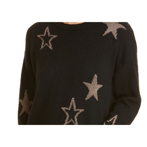 Maglione Rails Perci Star in misto lana, nero con stelle dorate, stile casual autunnale, taglia grande, con chiusura a zip in maglia traspirante. - Product Image 5