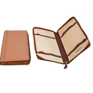 Estuche de viaje de cuero genuino de gran capacidad, estuche con cierre de cremallera, Color marrón, venta al por mayor - Product Image 1