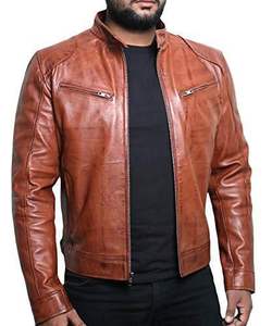 Chaqueta de Invierno de Cuero Genuino para Hombre de Alta Calidad, Transpirable, Resistente al Viento, Manga Larga, Cuello Alto con Cremallera, Ropa Exterior de Alta Visibilidad - Product Image 5