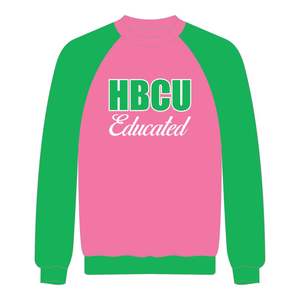 Sweat-shirt à manches raglan rose, broderie en chenille, pour les universités d'enseignement supérieur afro-américaines (HBCU), motif Sororité Grecque Divine Neuf, style universitaire - Product Image 2